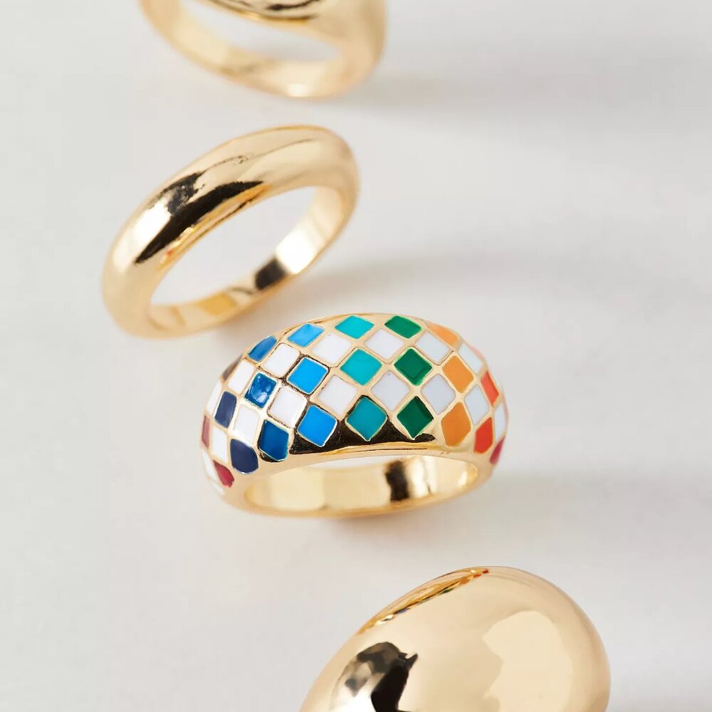 Checkerboard Metal Ring Set - Picture 3 of 6